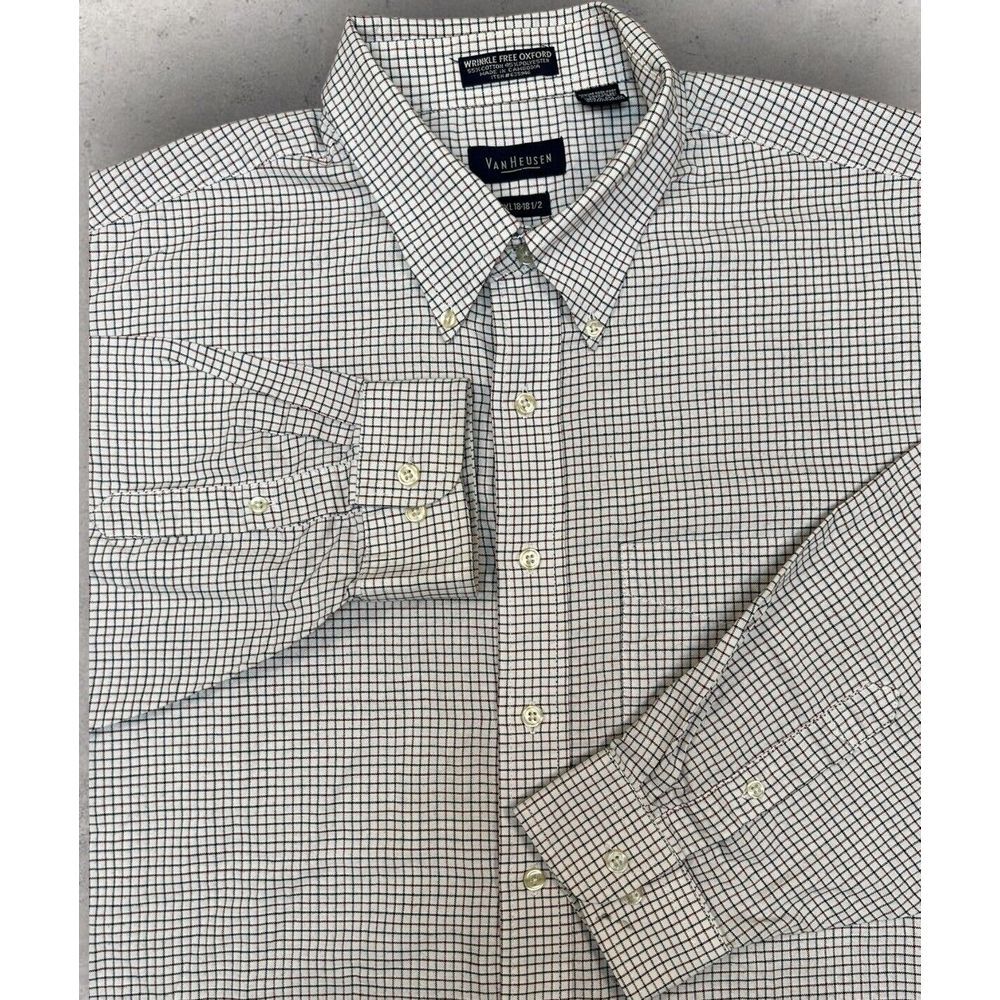 Van Heusen Size 2XL Wrinkle Free Oxford Tartan‎ Plaid Shirt Button Up